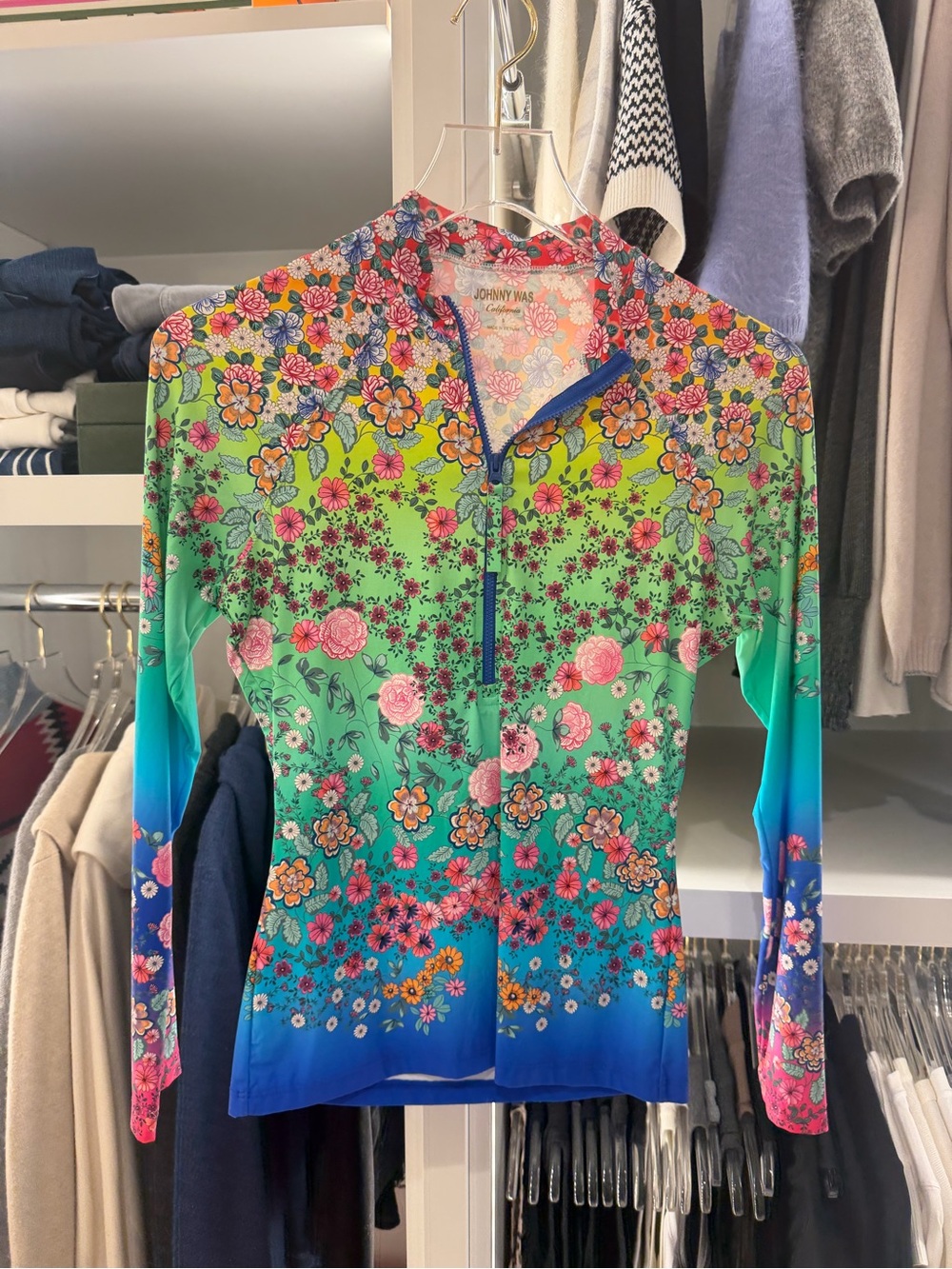 Johnny Was Multicolor Floral Zip-Front Long Sleeve Top